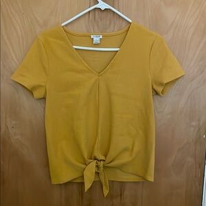 J. Crew Textured Yellow Blouse with V-Neck and Tie Front